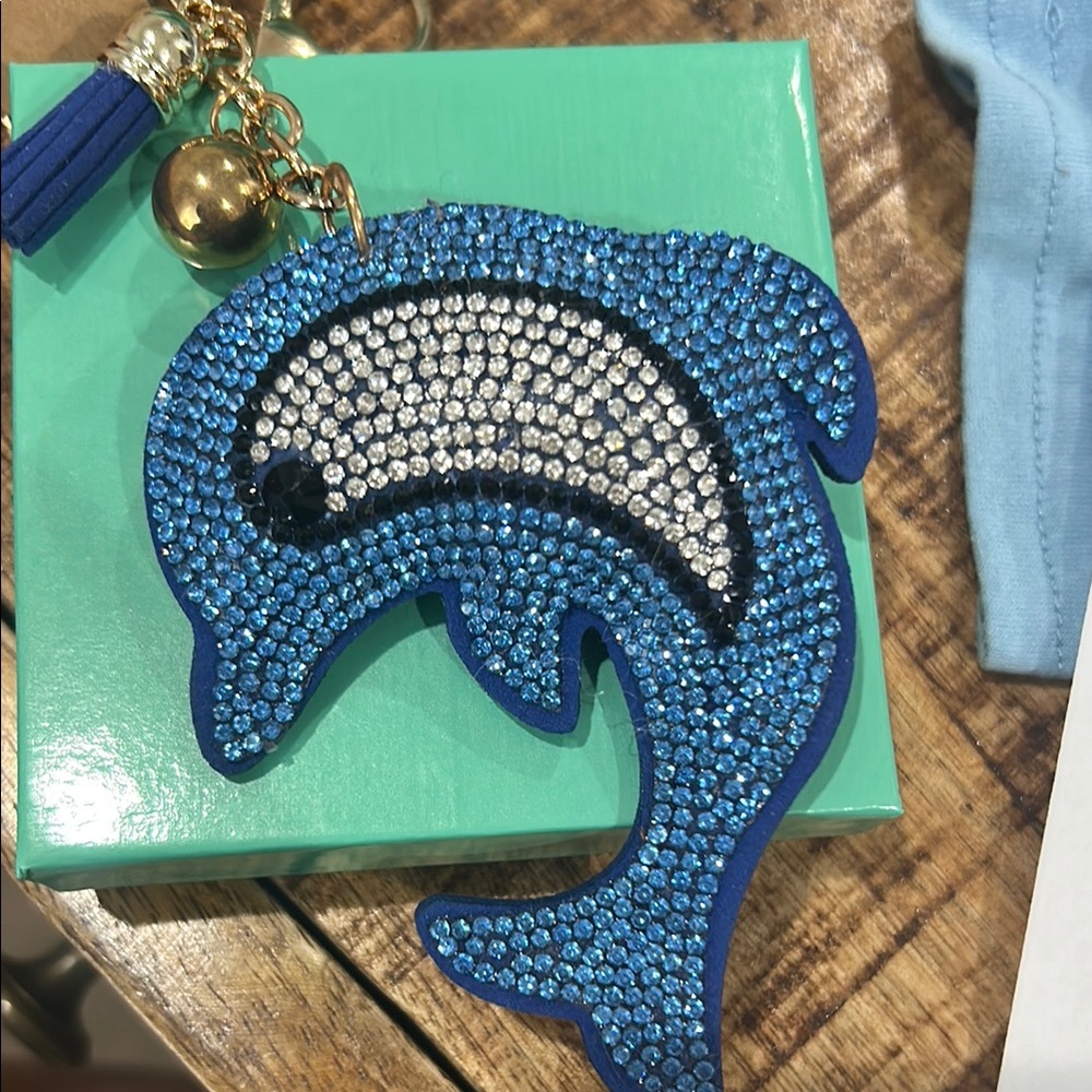 Blue Rhinestone Dolphin Keychain